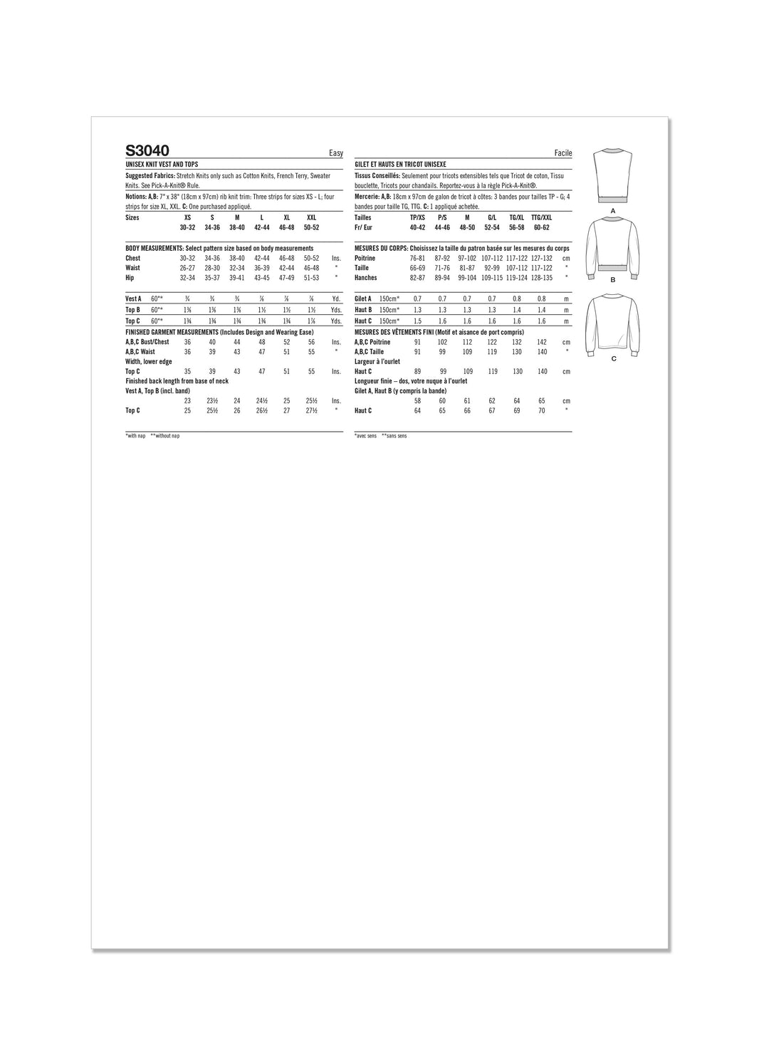 Simplicity Sewing Pattern S3040 – Unisex Cardigan & V-Neck Tops