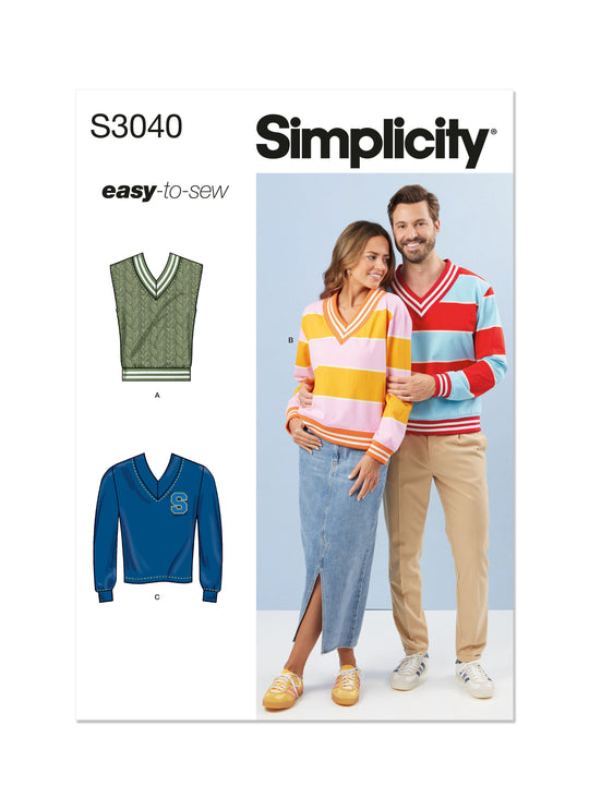 Simplicity Sewing Pattern S3040 – Unisex Cardigan & V-Neck Tops