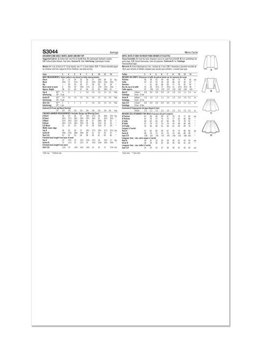 Simplicity Schnittmuster S3044 Röcke, Jacken und Oberteile aus Strick für Kinder und Mädchen