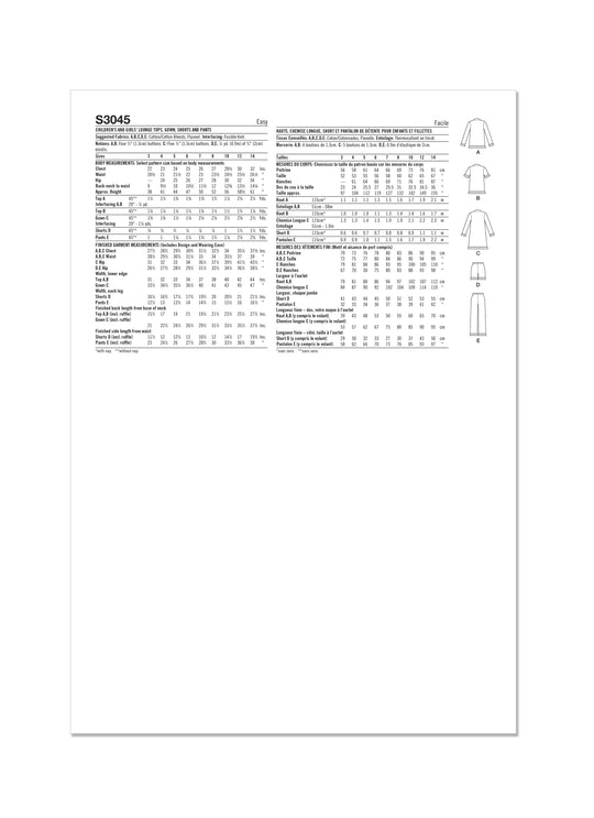 Simplicity Schnittmuster S3045 – Kinder & Mädchen Oberteile, Shirts und Freizeithosen