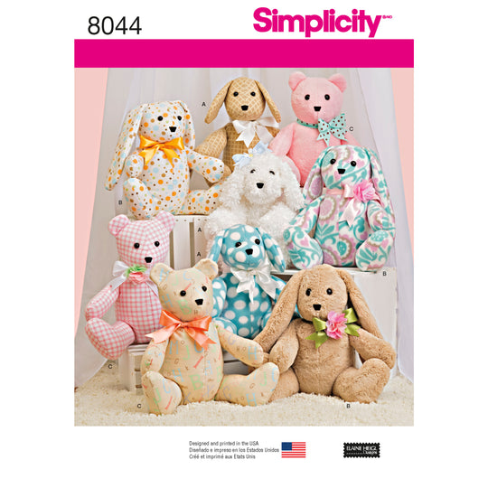Simplicity Schnittmuster S8044 Kinder Stofftiere mit zwei Mustern