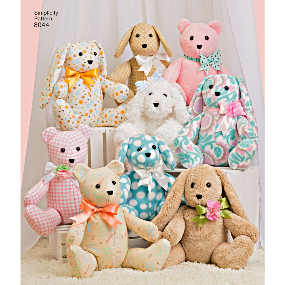 Simplicity Schnittmuster S8044 Kinder Stofftiere mit zwei Mustern
