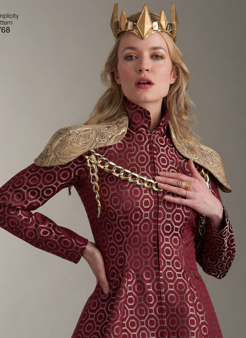 Simplicity Schnittmuster S8768 – mittelalterliche Damenkostüme mit Kleidern, Umhang & Kettenschulterpolstern