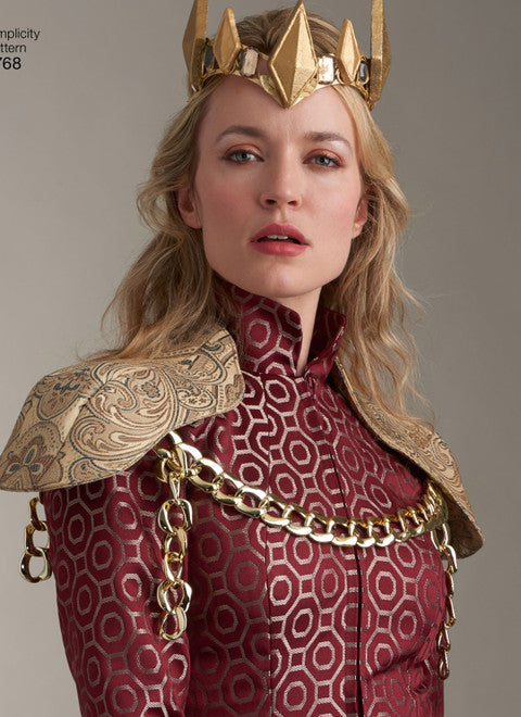 Simplicity Schnittmuster S8768 – mittelalterliche Damenkostüme mit Kleidern, Umhang & Kettenschulterpolstern