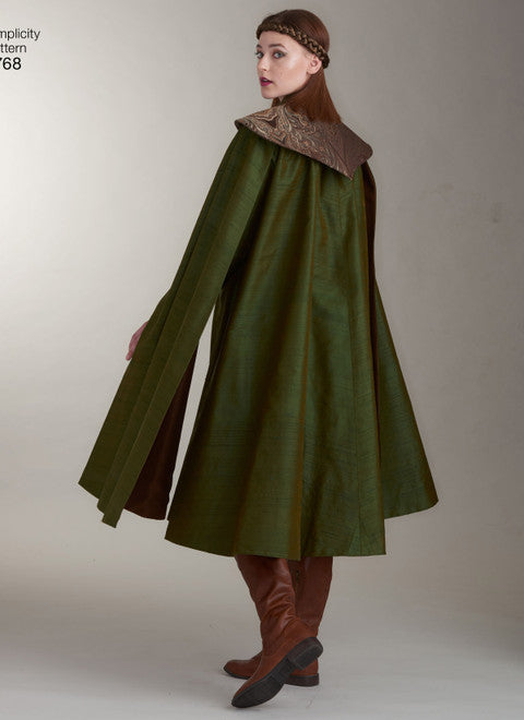 Simplicity Schnittmuster S8768 – mittelalterliche Damenkostüme mit Kleidern, Umhang & Kettenschulterpolstern