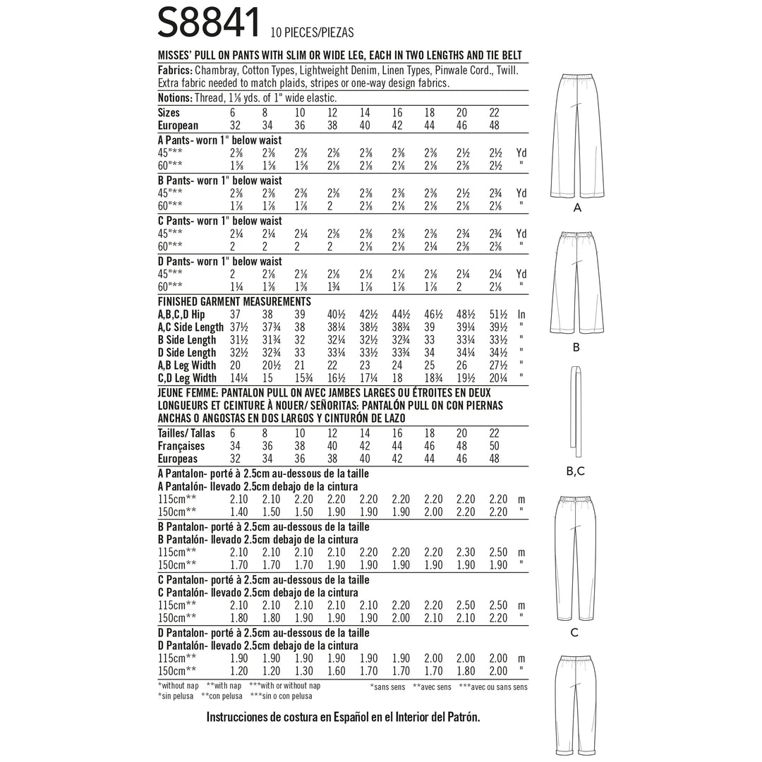 Simplicity Schnittmuster S8841 Damen weite Hose