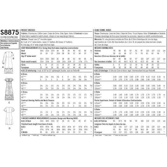 Simplicity Schnittmuster S8875 Damen Empire-Kleider