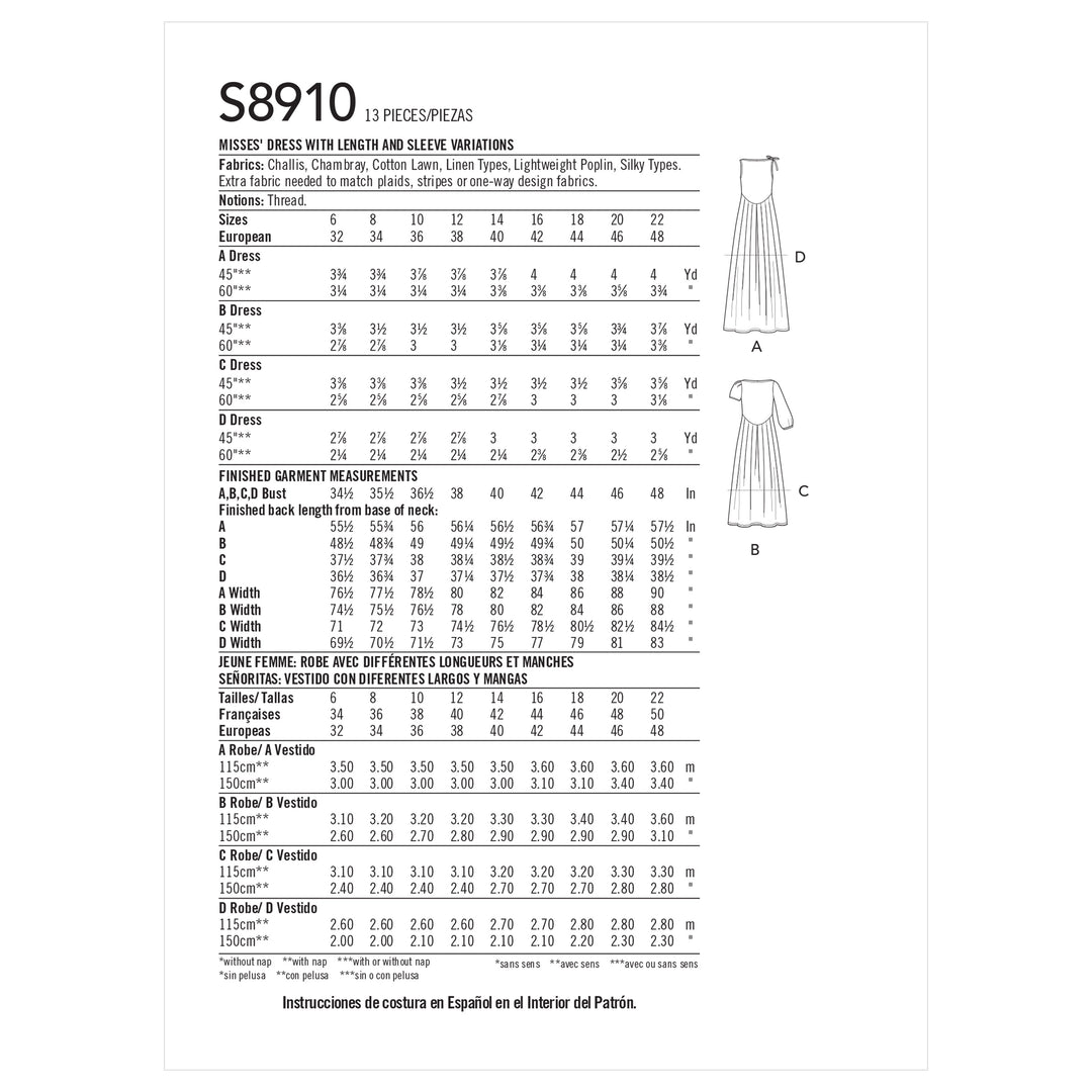Simplicity Schnittmuster S8910 Damen Kleider Midi Maxi Mini