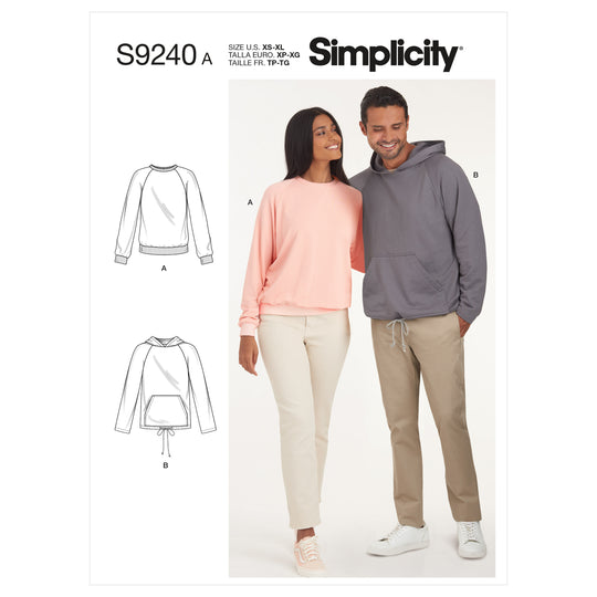 Simplicity Schnittmuster S9240 Damen Herren Kapuzenpullover