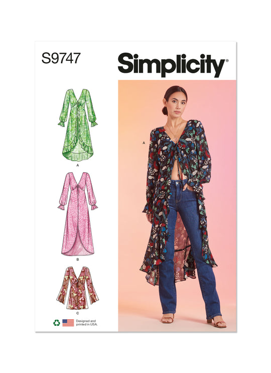 Simplicity Schnittmuster S9747 Damen Cardigans mit Schleife und V-Ausschnitt