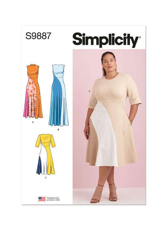 Simplicity Schnittmuster S9887 Kleid mit Prinzessnähten Mini Midi Maxilänge