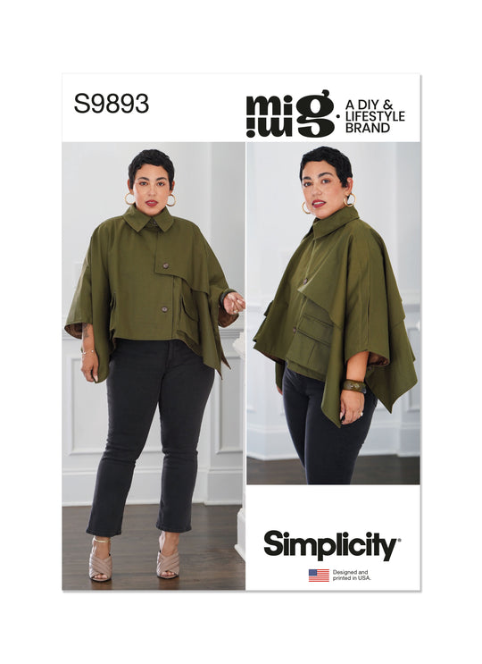 Simplicity Schnittmuster S9893 Damen Trench-Cape mit Hemdkragen
