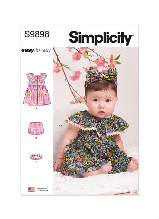 Simplicity Schnittmuster S9898 Babys Kleid Hose und Haarband