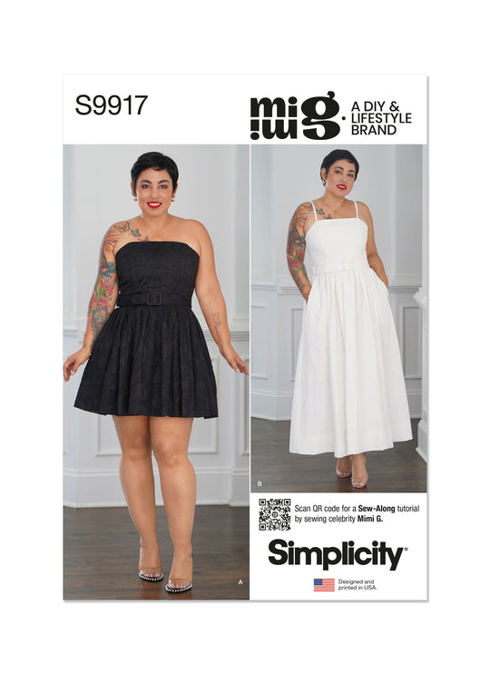 Simplicity Schnittmuster S9917 Damen tailliertes Kleid mit seitlichen Taschen Mini/Maxi