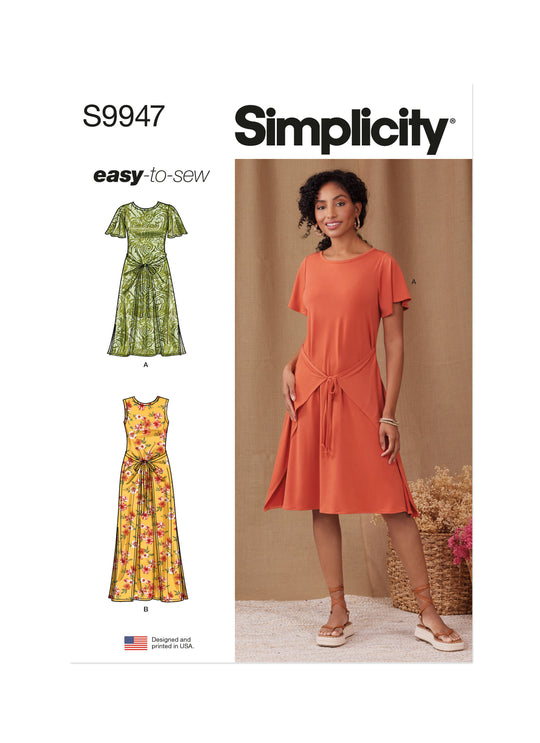 Simplicity Schnittmuster S9947 Damen Jerseykleider mit Taillenbänder und Rückenschlitz