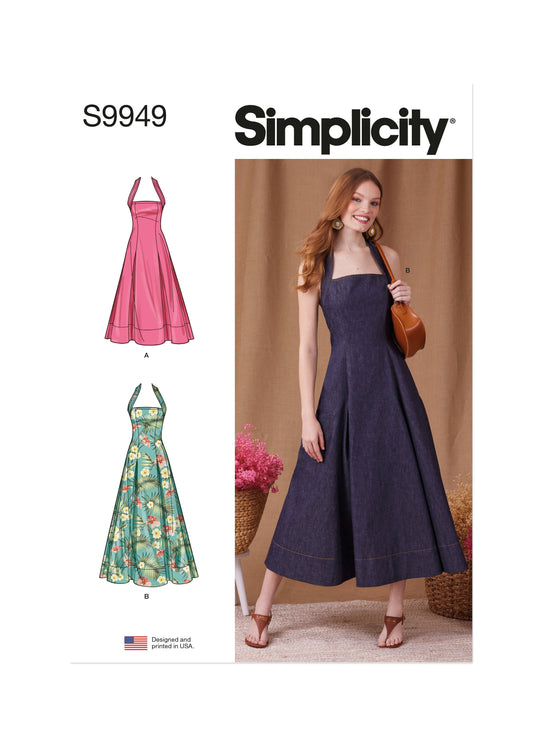 Simplicity Schnittmuster S9949 Damen Neckholderkleid Midi Maxi