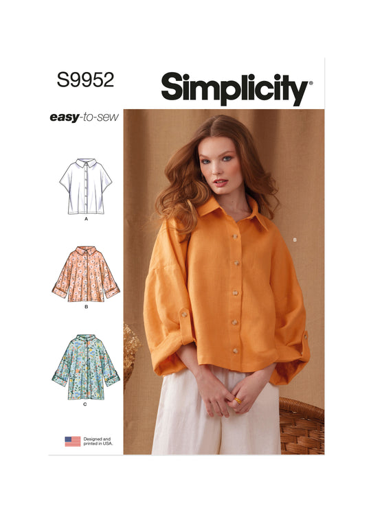 Simplicity Schnittmuster S9952 Damen Hemdblusen Langarm Kurzarm