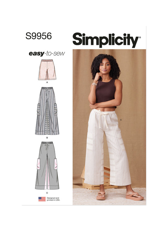 Simplicity Schnittmuster S9956 Damen Cargohose und Shorts mit weitem Bein