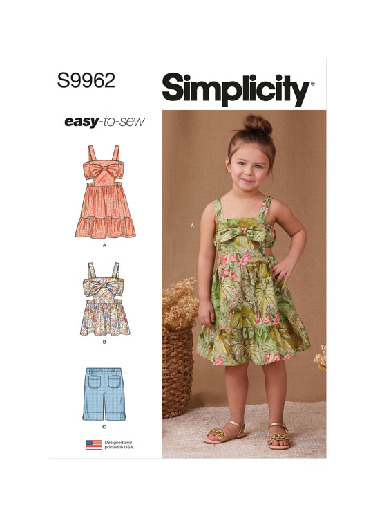 Simplicity Schnittmuster S9962 Kinder Schleifenkleid und Shorts