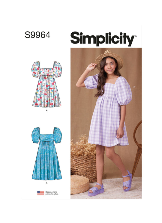 Simplicity Schnittmuster S9964 Mädchen Kleid mit Puffärmeln