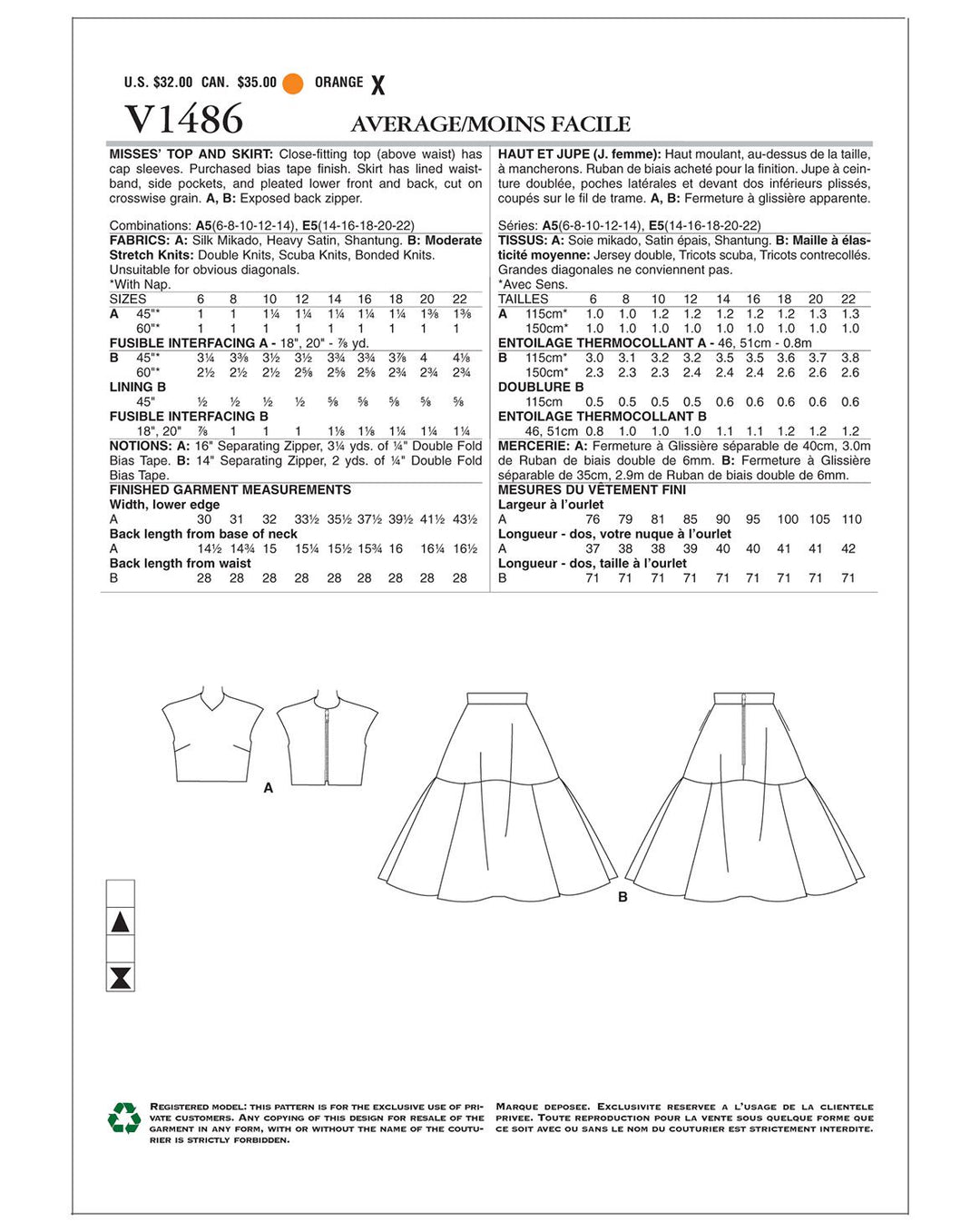 Vogue Patterns V1486 – Close-Fitting Top & Skirt by Nicola Finetti