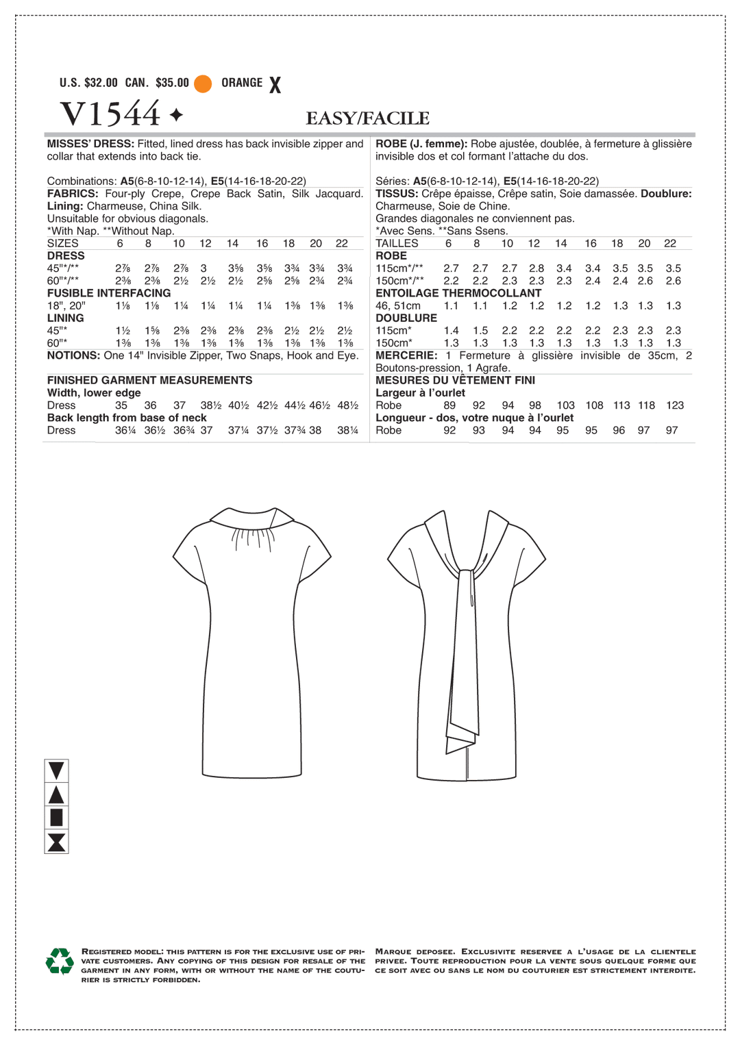 Vogue Schnittmuster V1544 – Damen Kleid von Tom and Linda Platt