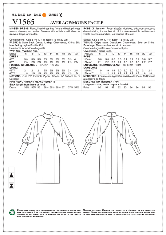 Vogue Schnittmuster V1565 – Damen Kleid von Tom & Linda Platt