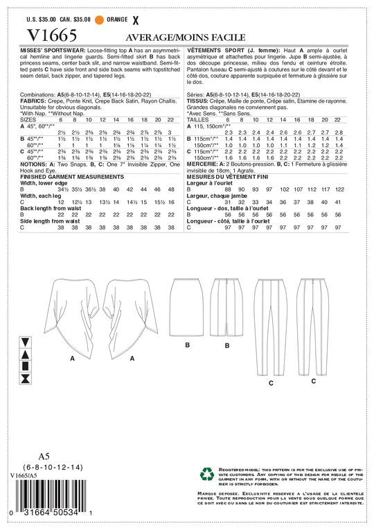 Vogue Schnittmuster V1665 – Damen Designer-Outfit von Tom and Linda Platt