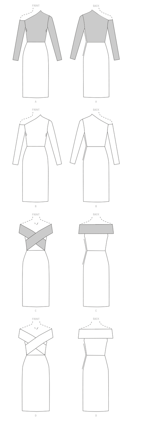 Vogue Schnittmuster V1674 – Damen Kleid mit One-Shoulder oder Wickeloptik