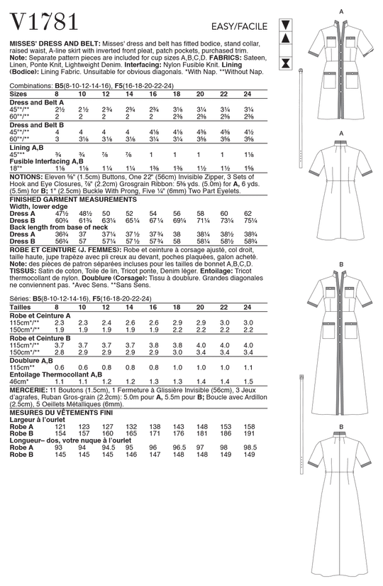 Vogue Schnittmuster V1781 – Damenkleid mit Gürtel & perfekter Passform
