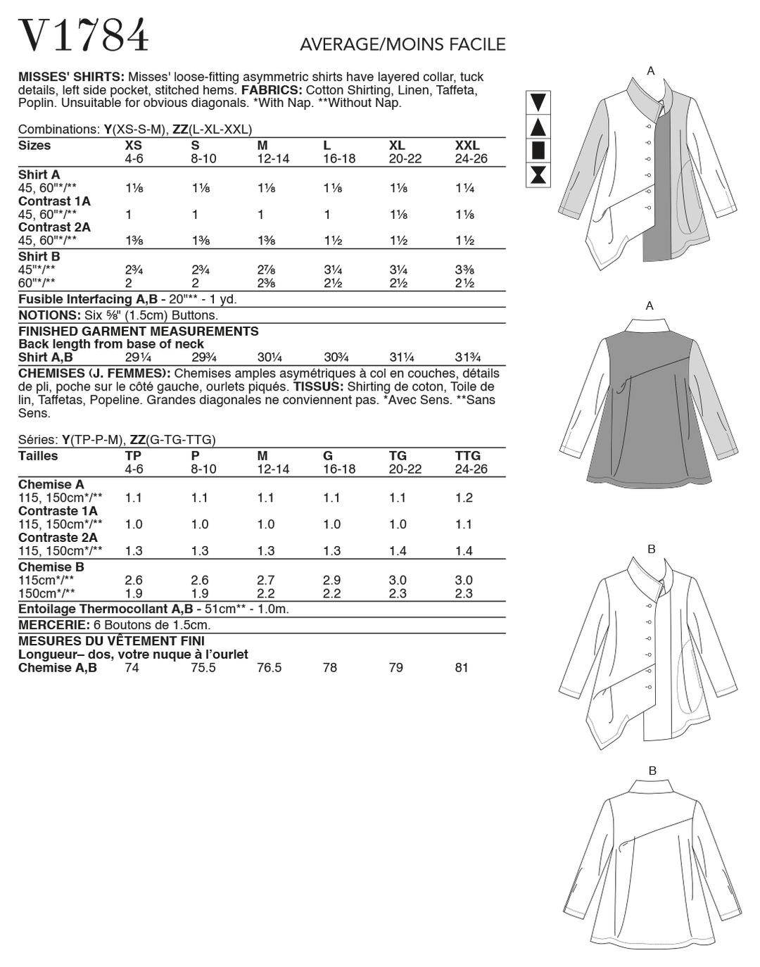 Vogue Schnittmuster V1784 – Damen Shirts von Marcy Tilton