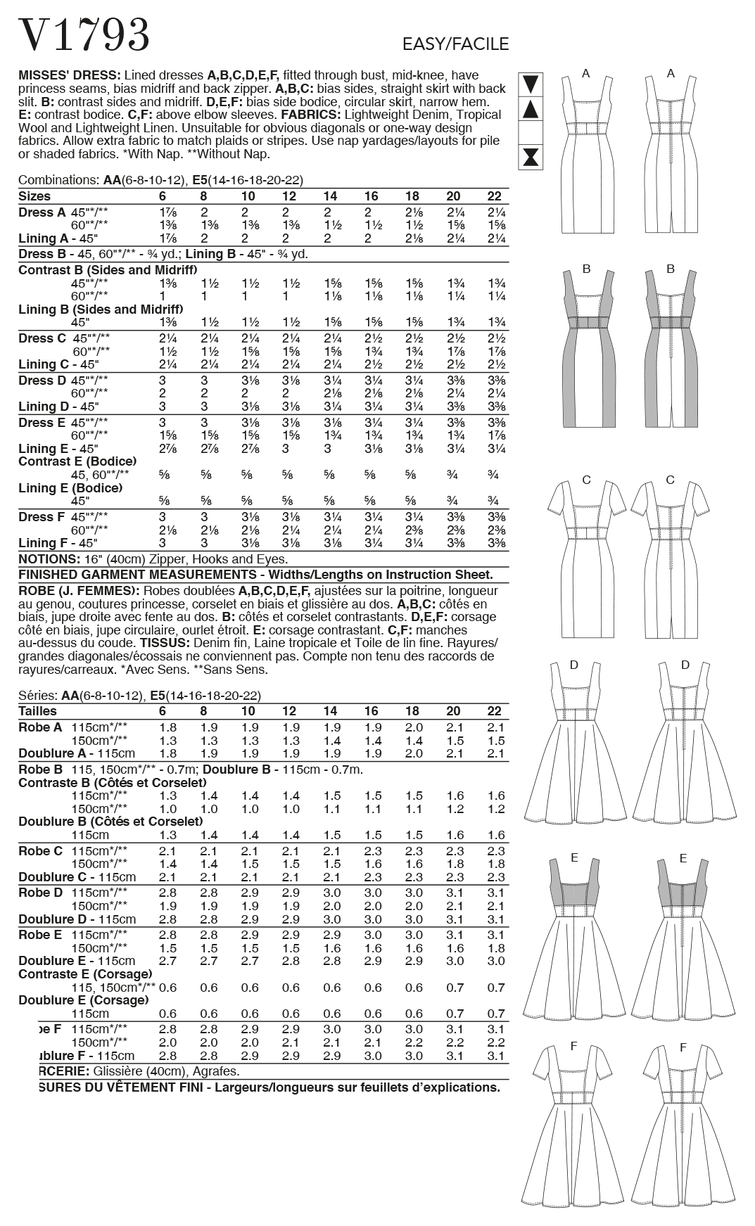 Vogue Pattern V1793 - Misses' Dress in Multiple Variations