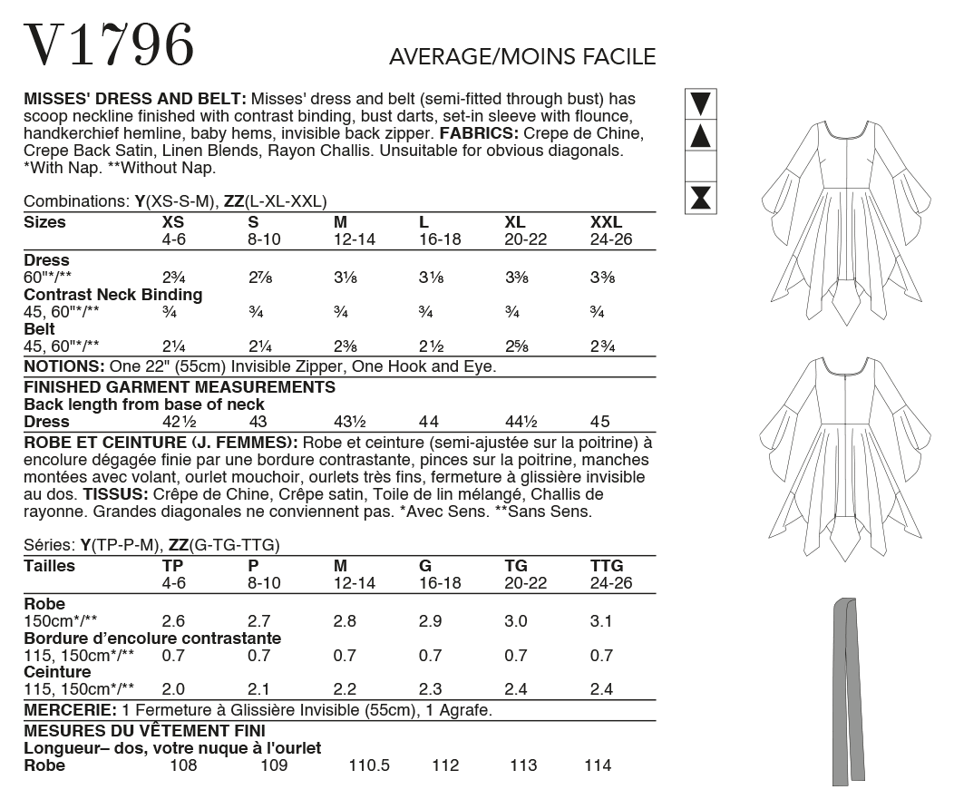 Vogue Schnittmuster V1796 Damen Kleid & Gürtel von Zandra Rhodes