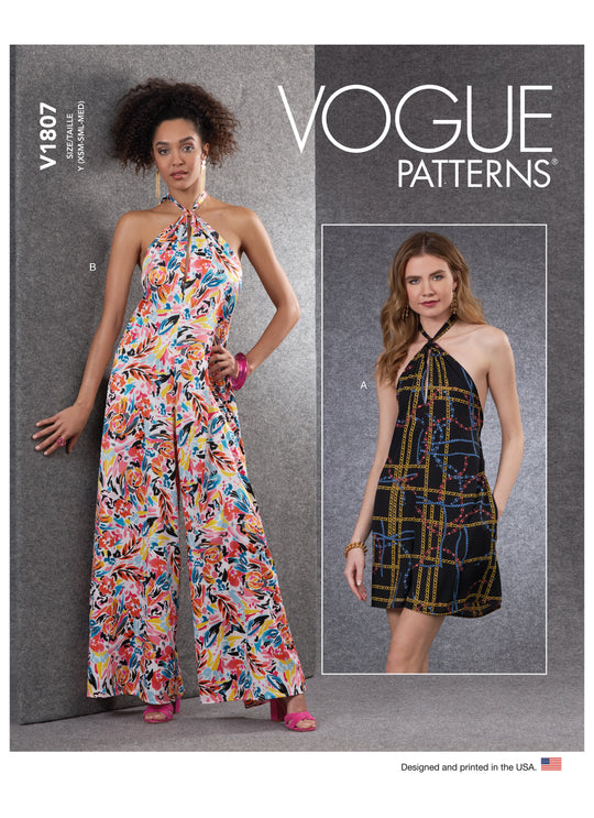 Vogue Schnittmuster V1807 Schickes Damen-Jumpsuit in 2 Längenvariationen