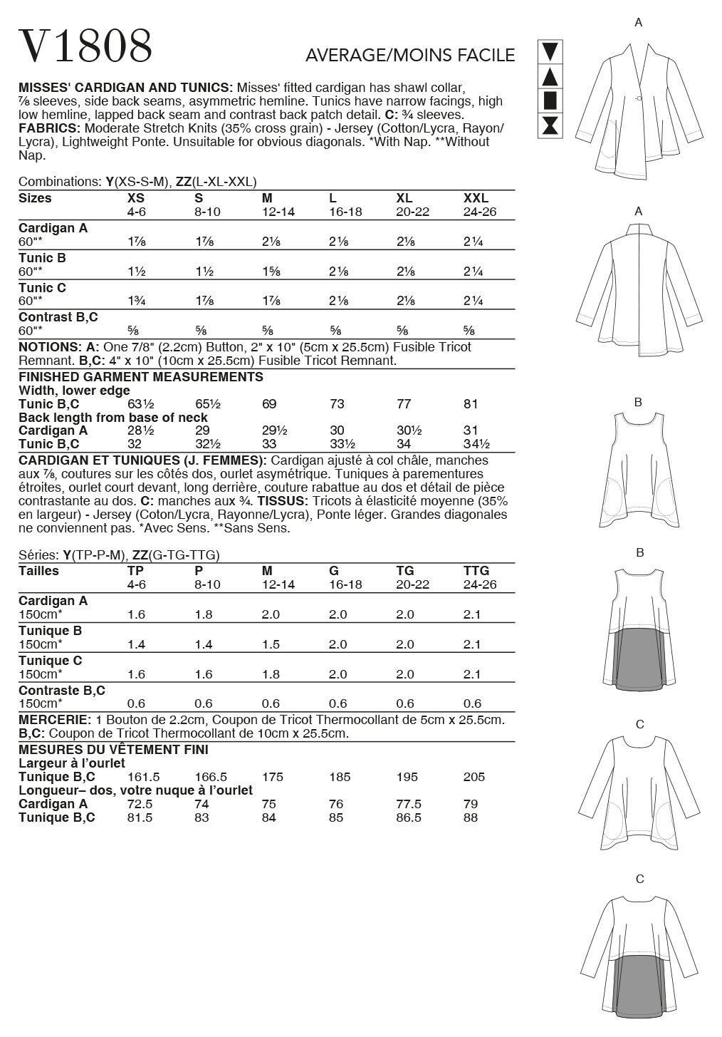 Vogue Schnittmuster V1808 Damen Cardigan & Tunika von Marcy Tilton