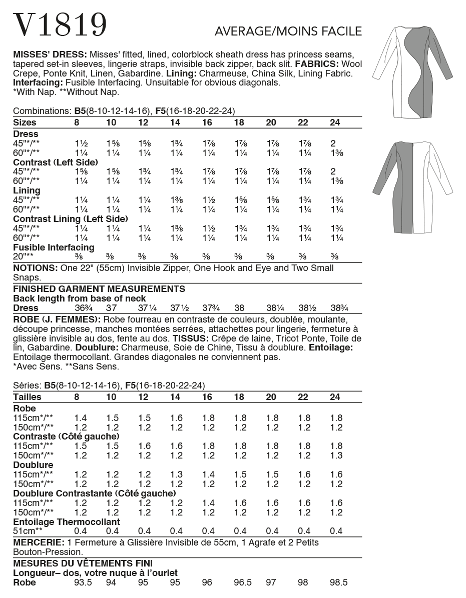Vogue Schnittmuster V1819 Damen Etuitkleid von Tom and Linda Platt