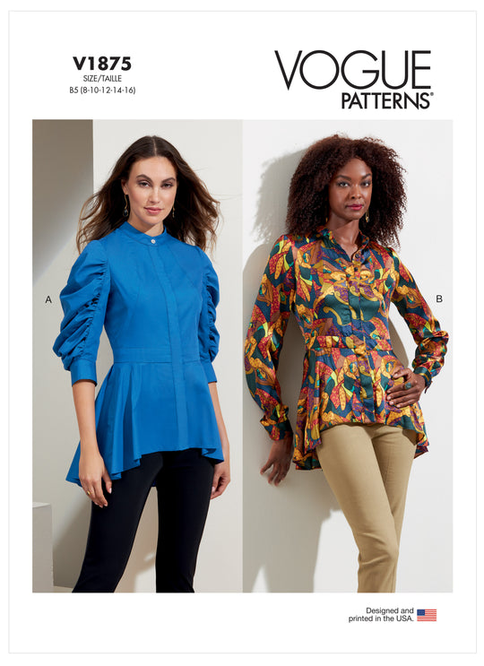 Vogue Schnittmuster V1875 Tailliertes Oberteil mit Schößchen für Damen
