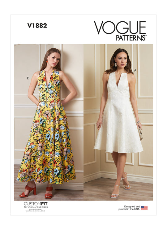 Vogue Schnittmuster V1882 Kleid mit überschnittenen Schultern und V-Ausschnitt