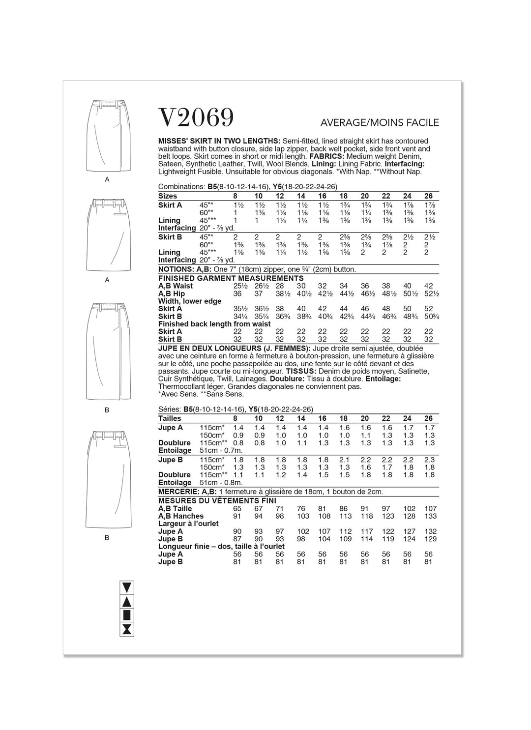 Vogue Schnittmuster V2069 Damen Rock