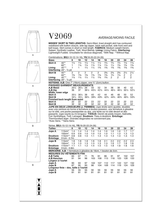 Vogue Schnittmuster V2069 Damen Rock