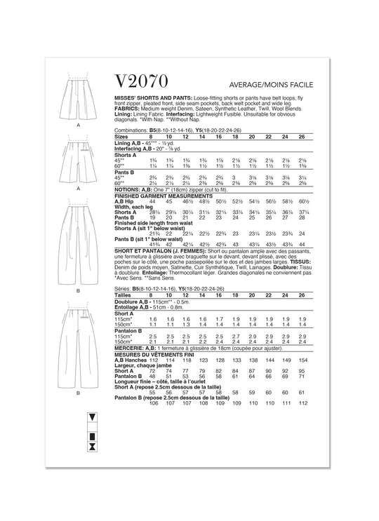 Vogue Schnittmuster V2070 Damen Hose