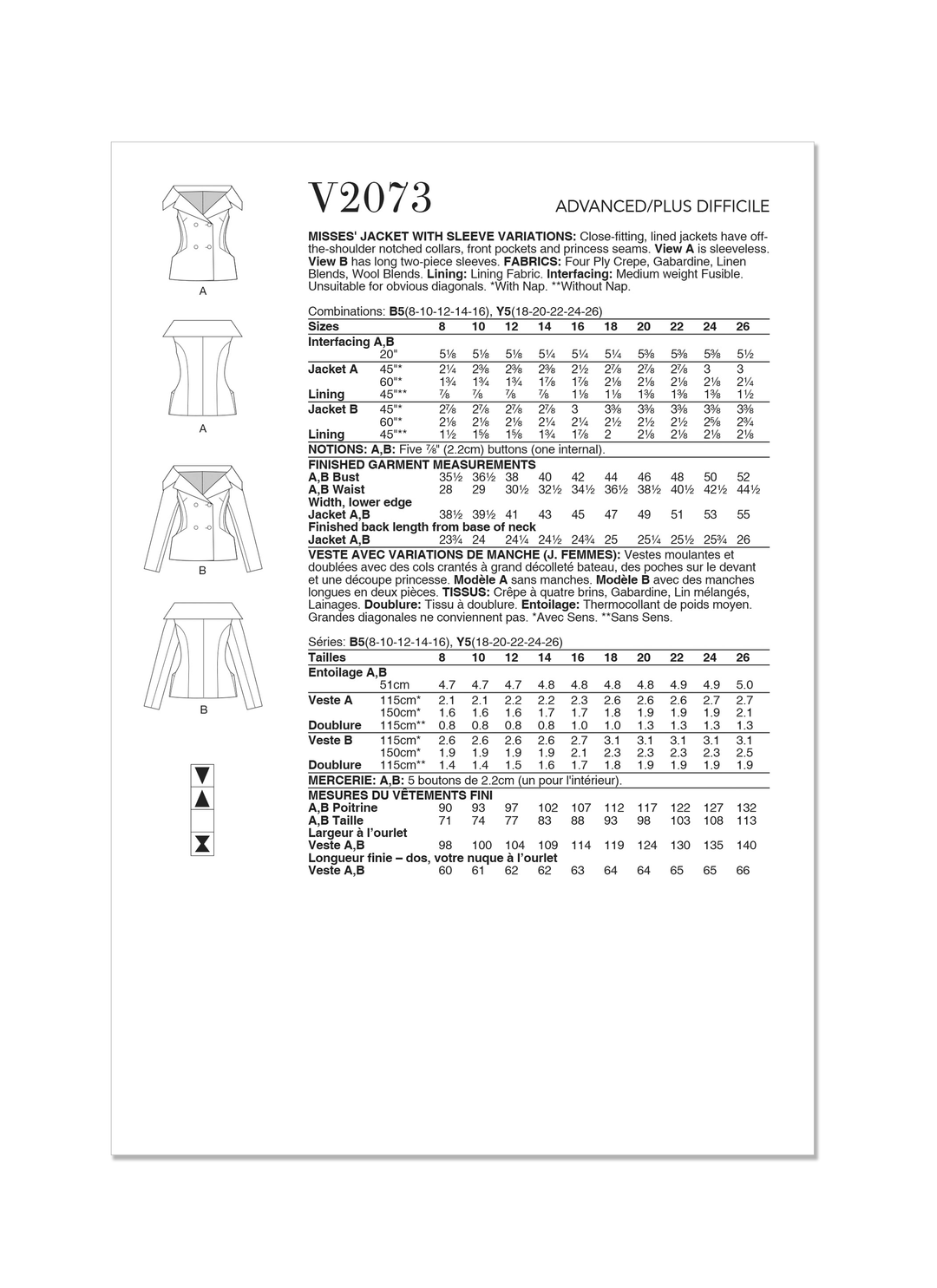 Vogue Schnittmuster V2073 Damen Jacke