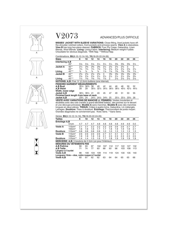 Vogue Schnittmuster V2073 Damen Jacke