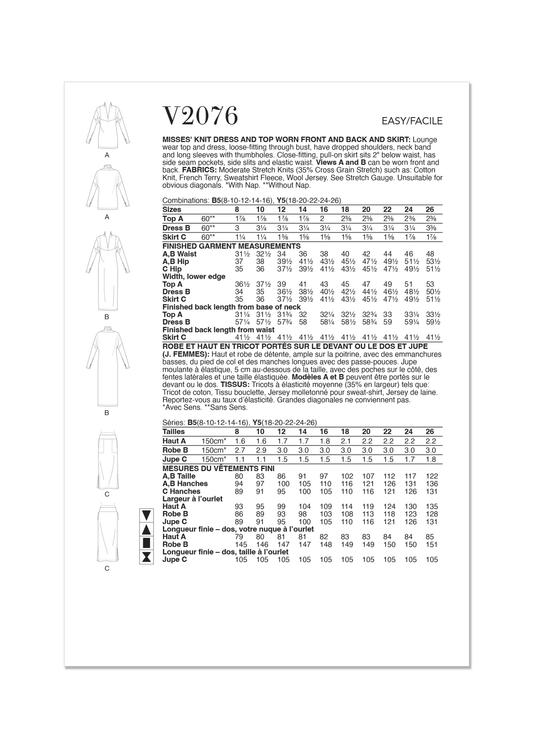 Vogue Schnittmuster V2076 Damen Schlafbekleidung