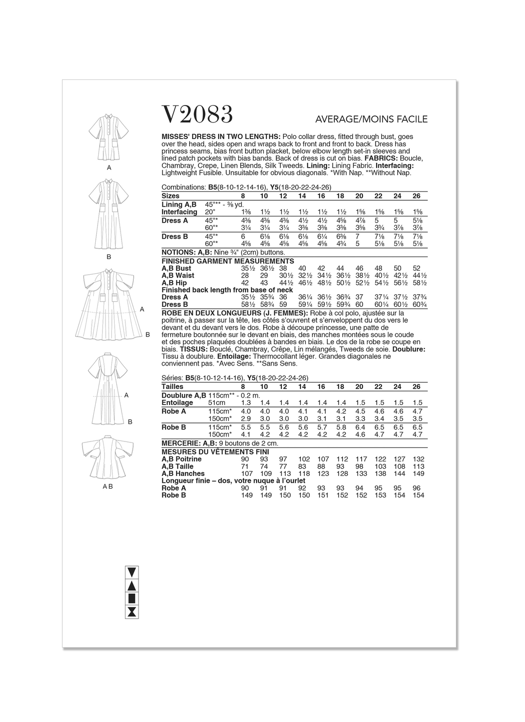 Vogue Schnittmuster V2083 Damen Kleid in zwei Längen