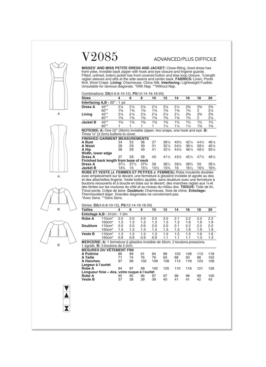 Vogue Schnittmuster V2085 Damen Kleid und Jacke von Tom und Linda Platt