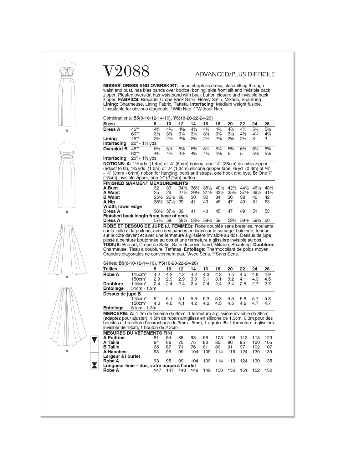 Vogue Schnittmuster V2088 Damen Kleid und Überrock
