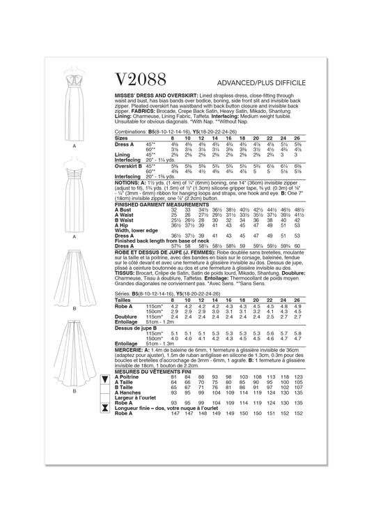 Vogue Schnittmuster V2088 Damen Kleid und Überrock