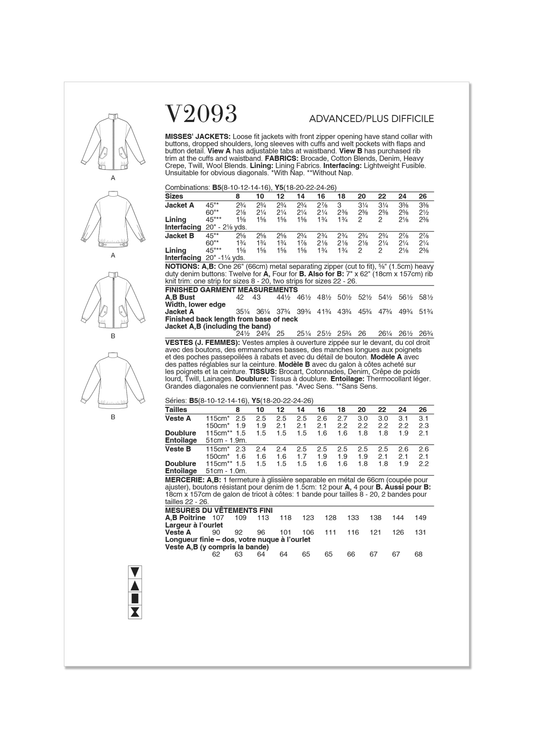 Vogue Schnittmuster V2093 Damen Jacke