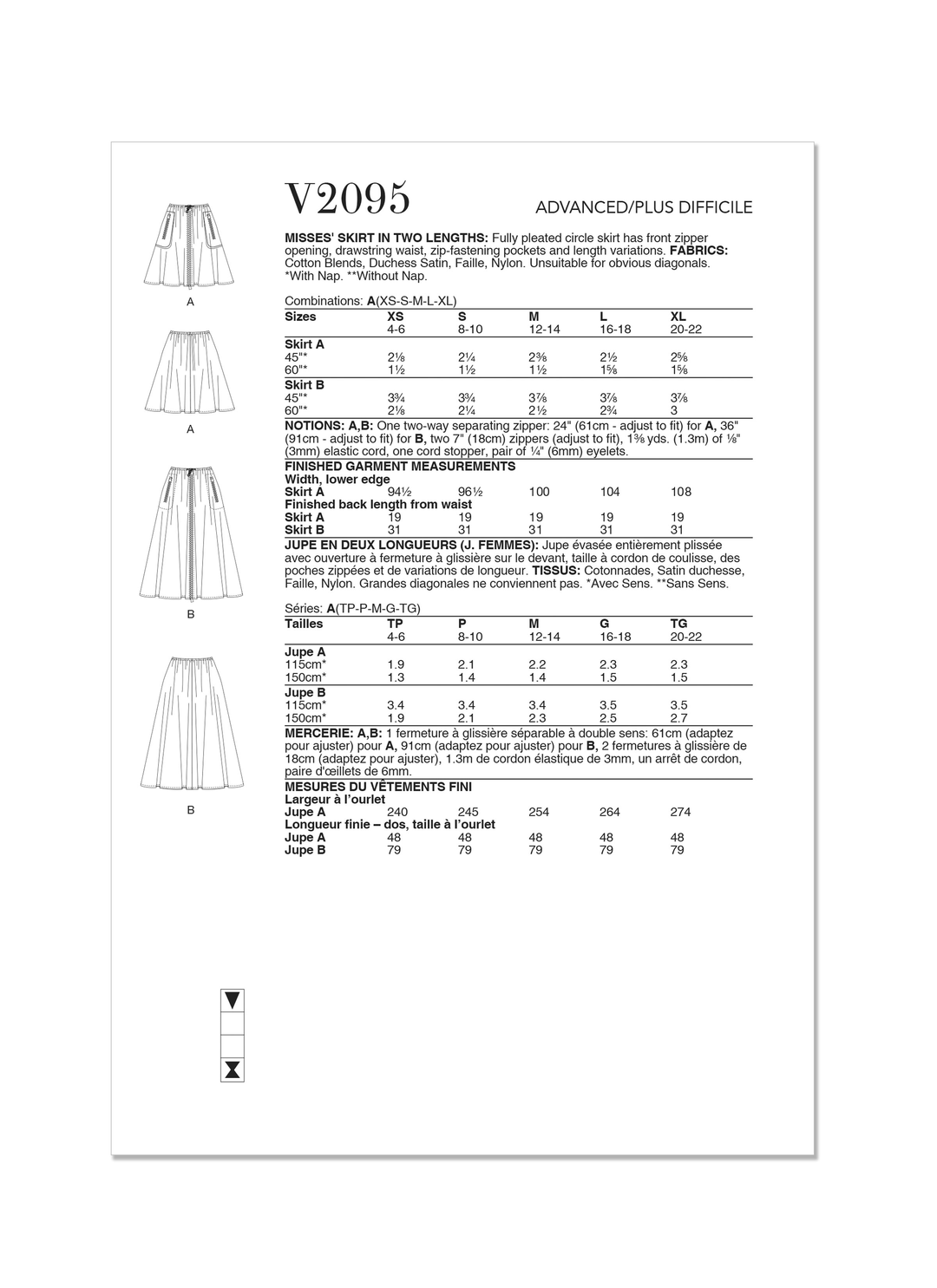 Vogue Schnittmuster V2095 Damen Rock in zwei Längen